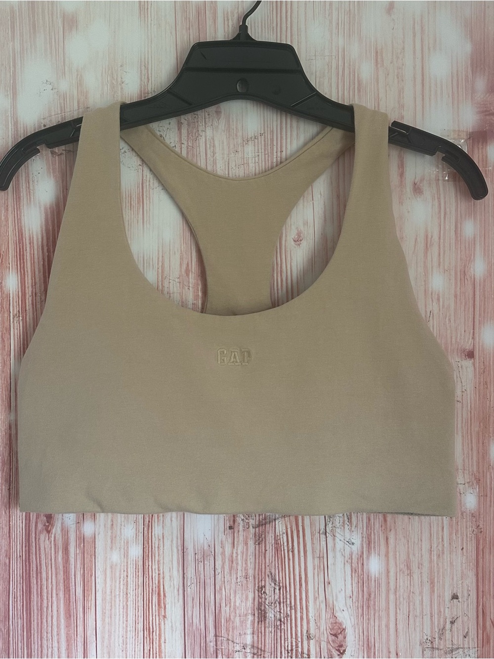 Gap Sand Tan Racerback Logo Sports Bra Size L